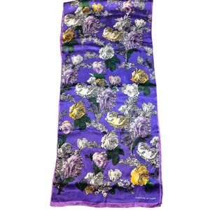 Vintage Adrienne Vittadini‎ Silk Scarf Purple Floral Roses 90s Designer 64x15